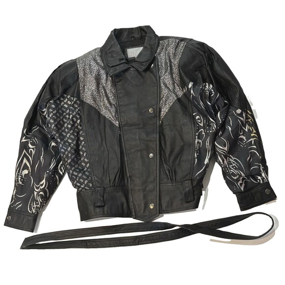 Women’s Genuine Leather Belted Jacket/Motorcycle Classic Black Size M - Picture 2 of 16